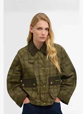 Barbour Tartan Cropped Beadnell Casual Ceket OL32 Dusky Green Tartan/Highland