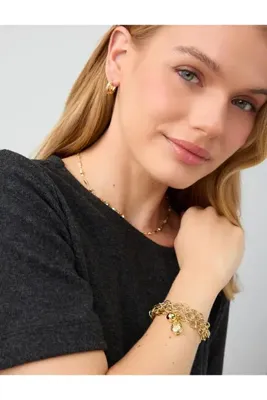 Jimmy Key Altın Rengi Charm Detaylı Çoklu Zincir Bileklik
