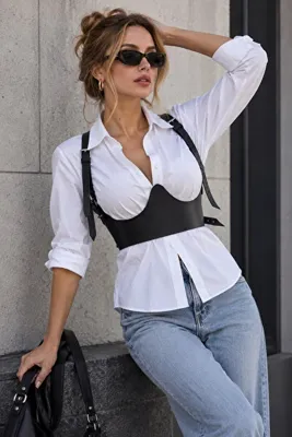 Good Miss Kadın Siyah Suni Deri Göğüs Korse Harness – Ayarlanabilir Şık Vücut Aksesuarı