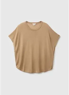 United Colors of Benetton Kadın Bej Viskoz Karışımlı Oversize Kısa Kollu Bisiklet Yaka Kazak