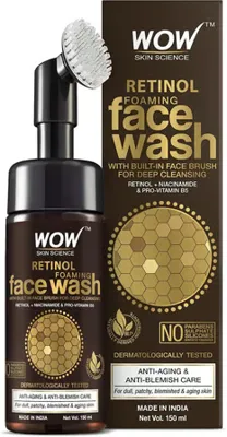 WOW Skin Science Retinol Yüz Temizleme Köpüğü ve Dahili Fırça-İnce Çizgiler, Lekeler Bakım Yüzde Doksan Sekiz, Bir Doğal İçerik Vegan 150ml