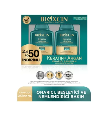Bioxcin Keratin & Argan Onarıcı Şampuan 300 ml - Yıpranmış Ve Hasar Görmüş Saçlar 2 Li Avantaj Set
