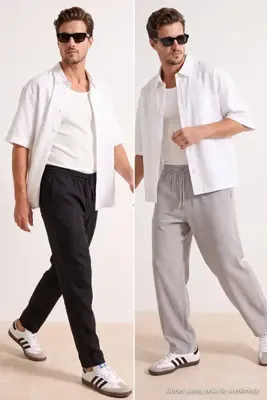 TRENDYOL MAN Siyah-Gri Beli Lastikli Straight Erkek Pantolon TMNSS26PL00042