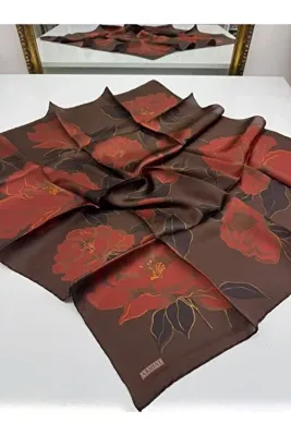 Armine Sura İpek Eşarp Kahverengi