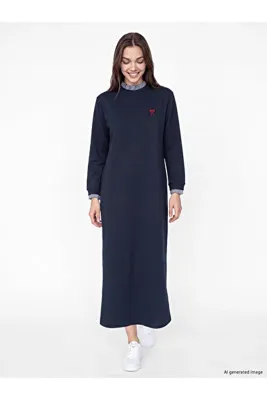 LC Waikiki LCW Modest Fırfırlı Dik Yaka Nakışlı A Kesim Elbise