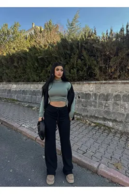 eBaa fashıon LİKRALI YÜKSEK BEL BAĞCIKLI PANTOLON