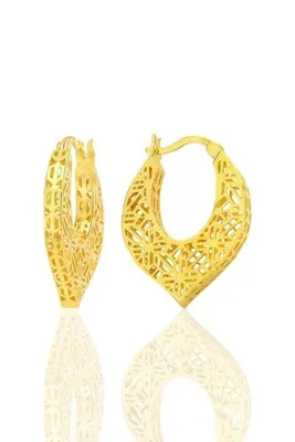Söğütlü Silver Gümüş altın yaldızlı özel işçilikli füzyon oval küpe SGTL12542GOLD