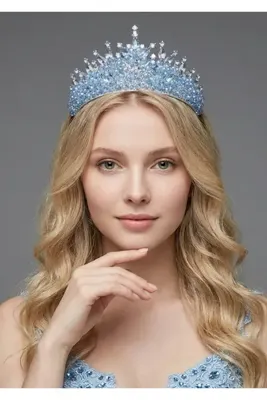 Magic Tiara Buz Mavisi Kristal Gelin Tacı – Zarif Prenses Taç Modeli