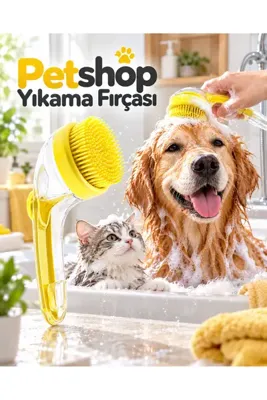 Generic Kedi Köpek Banyo ve Masaj Fırçası Şampuan Hazneli Yumuşak Silikon Uçlu Yıkama Aparatı