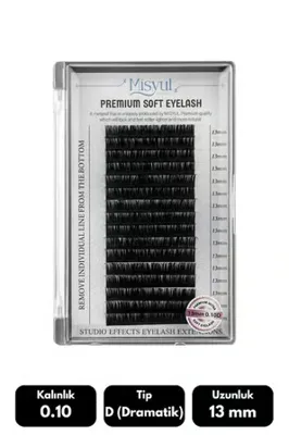 Misyul 0.10D Dramatik Kıvrım 13 Mm Soft Eyelash Doğal İ̇Pek Kirpik 16'Lı