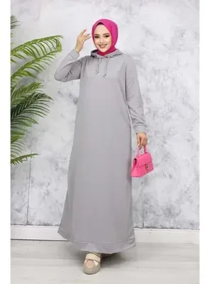 benguen Kapüşonlu Basic Elbise 5042 Gri