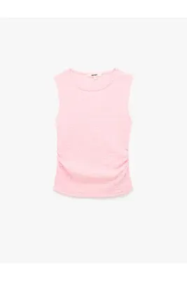 Koton Bürümcük Kumaş Drape Detaylı Kolsuz Bisiklet Yaka Atlet Bluz