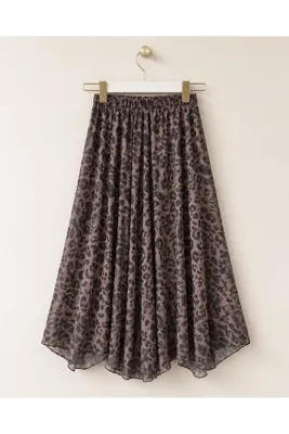 Hepsi Moda Leopar Desen Asimetrik Kesim Tül Etek - 20356 - Kahve & Siyah