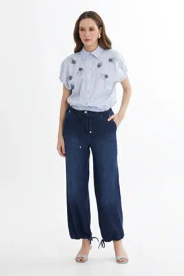 Gizia Paçaları Bağlamalı Jean Pantolon