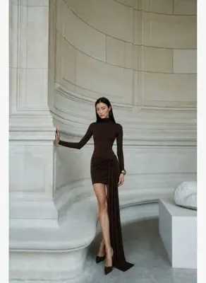 Nazlı Ceren Romy Mini Jarse Elbise Burnt Brown