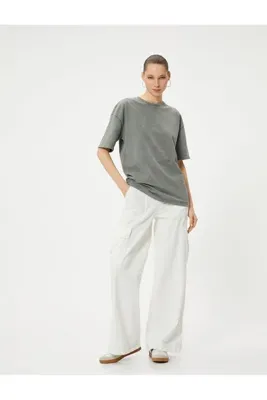 Koton Basic Oversize Tişört Kısa Kollu Bisiklet Yaka Pamuklu
