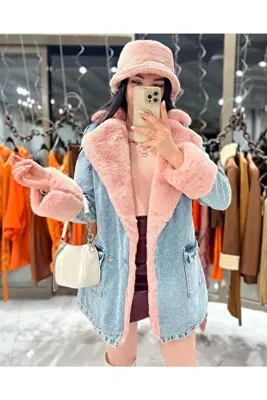 SAGİ JEANS Leksa Uzun Içi Kürklü Kot Mont, Denim Uzun Kürklü Mont, Kot Mont