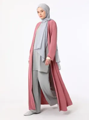 Refka Garni Detaylı Gül Rengi Abaya - Refka