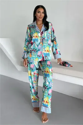 COCCOLARSI Viaggio Creativo Saten Uzun Pijama Takımı VCK0314
