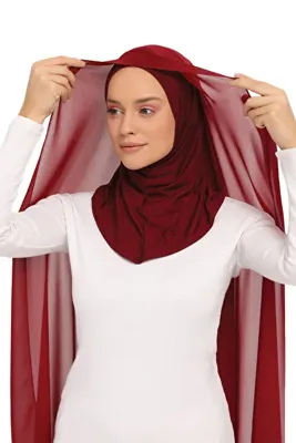 Altobeh Hazır Lüks Pratik Hijablı Şifon Şal Bordo