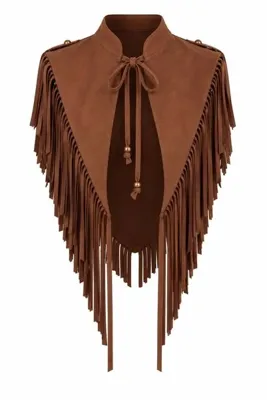 HAZELANNA Taba Süet Püsküllü Crop Panço Bluz