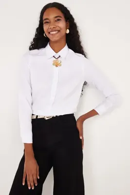 Tudors Kadın Slim Fit Dar Kesim Vücuda Oturan Uzun Kollu Beyaz Basic Gömlek