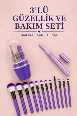 SORA GROUP 12’li Makyaj Fırça Seti Kaş Düzeltme Cihazı ve Tırnak Bakım Seti 3’lü Kadın Güzellik ve Kişisel Bakı