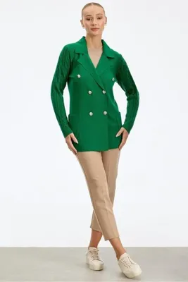 Tığ Triko Kolları Saç Örgülü Triko Blazer Ceket BENETTON YEŞİLİ
