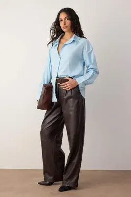 TRENDYOLMİLLA Açık Mavi Oxford Geniş/Oversize Kalıp Gömlek TWOAW26GO00121