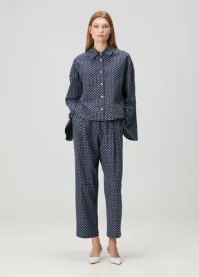 Amour et Naturel Lacivert Beli Lastikli Pantolon