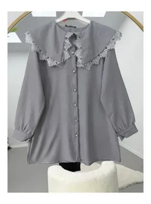 Volt Clothing Yakası Dantel Detaylı Tunik Gri