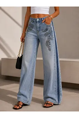 Yumey Ymy Drop Taş Aksesuarlı Palozzo Jean
