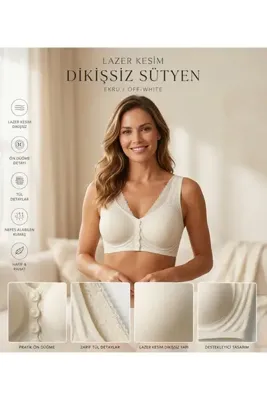 Ankaboss Lazer Kesim Önden Çıt Çıtlı Dikişsiz Hiç Yok Hissi Veren Tül Detaylı Konforlu C Cup Sütyen