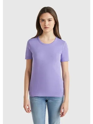 United Colors Of Benetton Kadın Mor 100 Pamuk Basic Kısa Kollu Bisiklet Yaka T Shirt