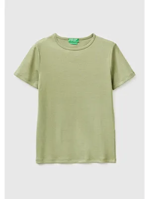 United Colors Of Benetton Kadın Haki %100 Pamuk Bisiklet Yaka T-Shirt