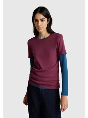 United Colors Of Benetton Kadın Mürdüm %100 Pamuk Basic Kısa Kollu Bisiklet Yaka T-Shirt