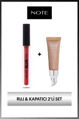 Note Cosmetics Kapatıcı & Ruj Seti Velvet Blur Tint Kadife Bitişli Nemlendirici Mat Ruj ve Mineral Concealer Spf 15