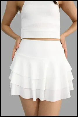 missmaral Mykonos Etek Beyaz Içte Sabit Şortlu Yüksek Bel Likralı Bürümcük Kumaş Skirt With Shorts 1101