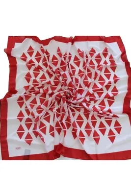 Hint İpek 140x140 Geometrik Desenli Pamuklu Şal Eşarp Kırmızı