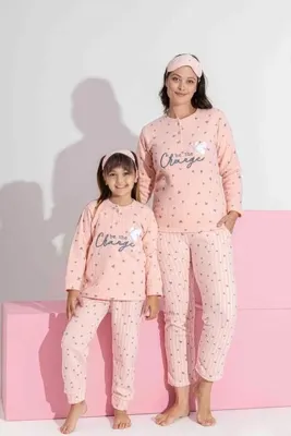 Mine style polar pembe nakişlı kalp desenlı <> raporlu polar kumaş kışlık sıcak tutar pijama takımı