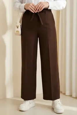 İmaj Butik Kahverengi Bel Lastikli Bol Paça Pantolon