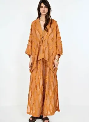 boneqa barcelona Kahverengi Jakarlı Kaftan