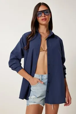 Lovelyİstanbul Oversize Basic Gömlek LACİVERT LDD0003