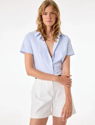 Koton Regular Fit Kısa Kollu Klasik Yaka Düğmeli Çizgili Poplin Gömlek