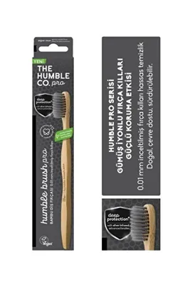 The Humble Co. Humble Brush Pro Bambu Yetişkin Yumuşak Gümüş İçerikli Diş Fırçası (Gümüş Gri) 0.01mm ince fırça kılları, Gümüş içerikli kıllar, Ultra yumuşak fırça kılı, Bambu sap, Vegan