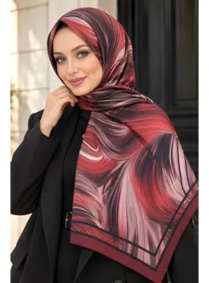 İmajButik Bordo Aqua Desenli Soft Şal