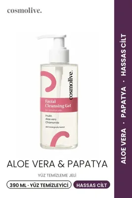 Cosmolive Yüz Temizleyici 390 ml | Hassas Ciltler | Aloe Vera & Papatya | Gözenek Sıkılaştırıcı