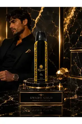 Genel Markalar Riposte SWARRO GOLD For Men 24H Deodorant Sprey 150 ml – Siyah & Altın (Gold Edition)
