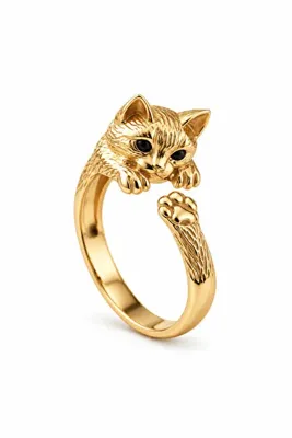 Coy Diamond 925 Ayar Gümüş Rose Gold Kedi Figürlü Kadın Yüzük, Siyah Gözlü Sevimli Kedi Tasarım, Şık ve Zarif Hayvan Figürlü Yüzük