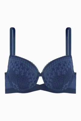 Weweus Çapraz Lastik Detaylı Dantelli Dekolte Sütyen - Dolgusuz - Fashion - 2511 - Mavi